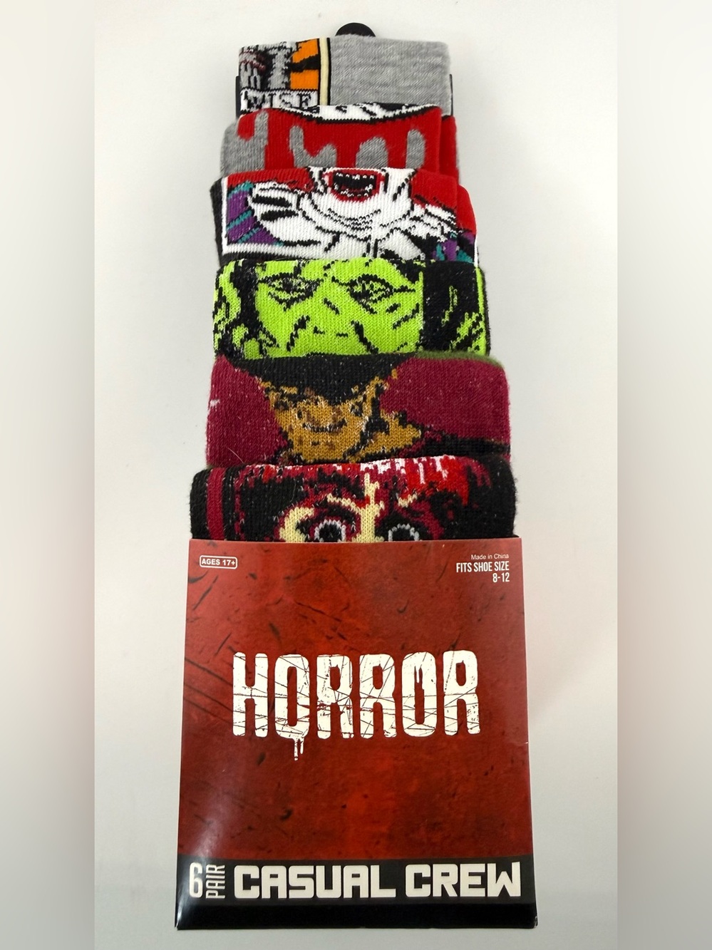 6-pack Bioworld Horror Casual Crew Socks set